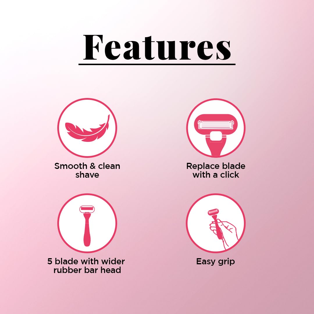 Floren Body Razor | 3 cartridges + 1 handle (5 blades) | Eurpoean Blades | Body hair removal, Aloe Vera Strip, Super Smooth Razor, Hair Removal from hands, legs, Bikini and arms