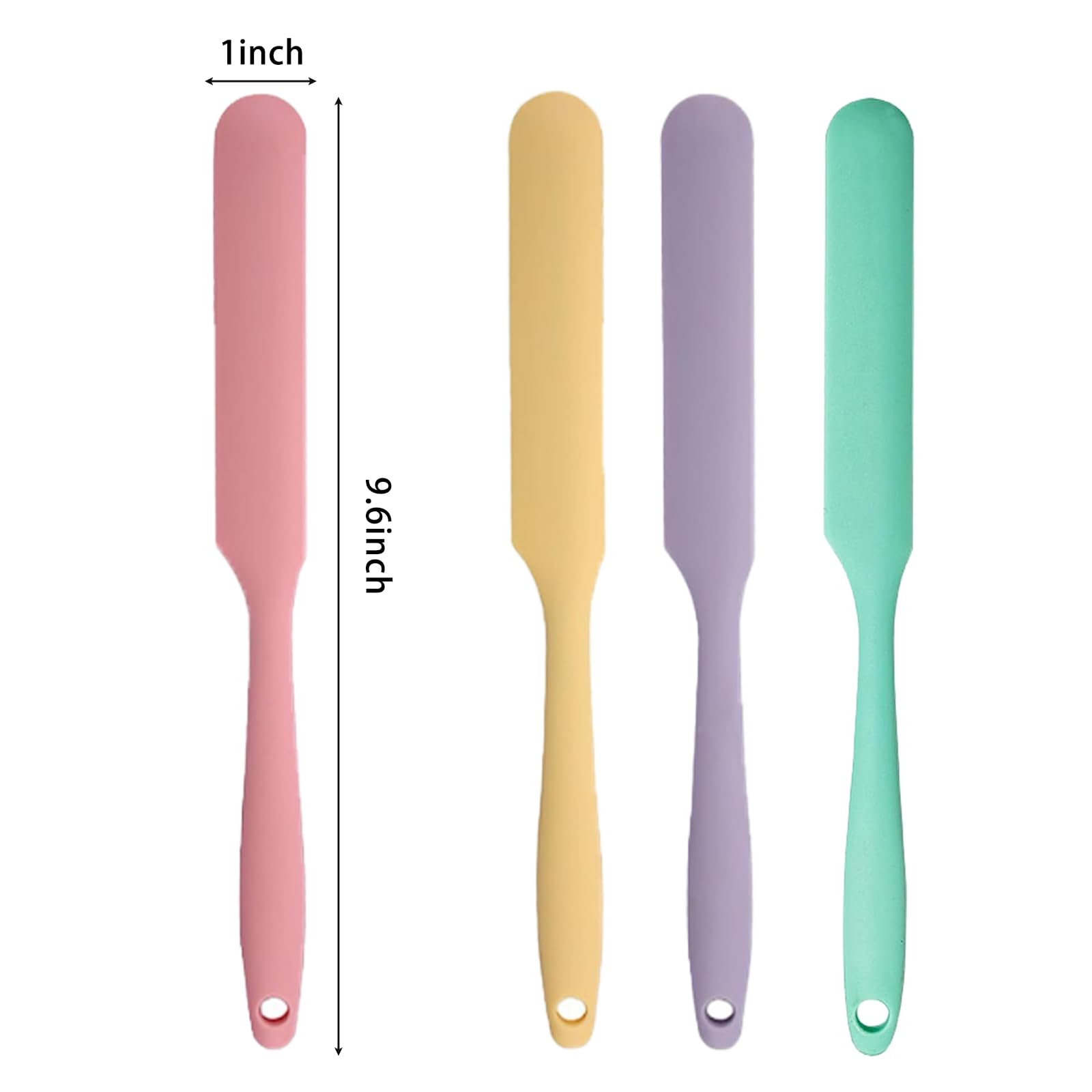 4 Pcs Silicone Jar Spatula Long Handle Kitchen Spatulas for Mixing, Scraping, and Spreading,Ideal for Jars, Baking, Cake Icing, Cream, Butter, and Batter Kitchen Tool (Purple, Pink, Green, Yellow)