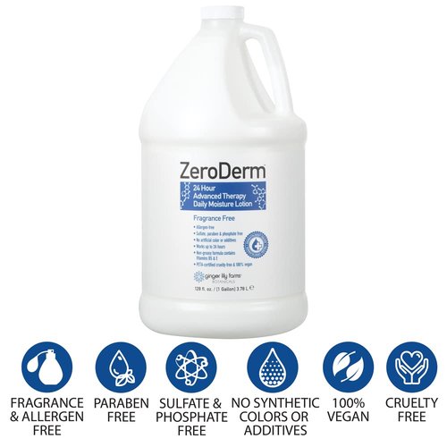 Ginger Lily Farms Botanicals ZeroDerm 24 Hour Advanced Therapy Daily Moisture Lotion, Allergen-Free, 100% Vegan & Cruelty-Free, Fragrance Free, 1 Gallon (128 fl. oz.) Refill