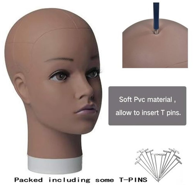 HAIRWAY Mannequin Head Female Mannequin Head Stand Cosmetology Mannequin Head for Wigs Manikin Doll Mannequin Head for Wigs Making and Display with Free T-pins (Brown, 21.5inch)