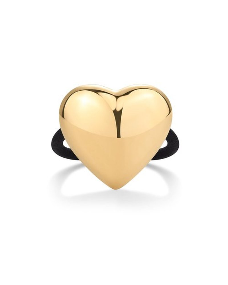 PAVOI 14K Yellow Gold Plated Waterproof Chunky Heart Metal Hair Cuff for Women - Stainless Steel Statement Ponytail Cuff Fashion Accessories - Valentines Day Stretchy Gold Hair Ties for Ponytails