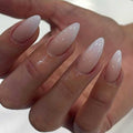 RikView Almond Press-on Nails - Medium French Tips, White Glossy Stick-on Nails, Full Coverage, 24 PCS