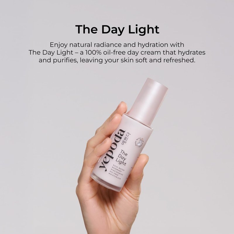 Yepoda The Day Light, Oil-Free Purifying Day Moisturizer with Rose Water, Mugwort & Niacinamide, Hydrating Vegan Korean Facial Moisturizer for All Skin Types, 1.69 FL. OZ. (50 ml)