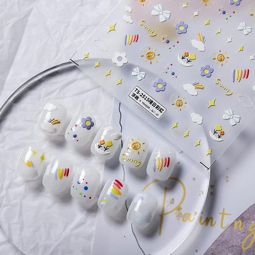 Dedyel Rainbow Birthday Party Nail Stickers Cute Cartoon Designs Self-Adhesive Nail Art Stickers for Kids Girls Women Nail Art Decoration
