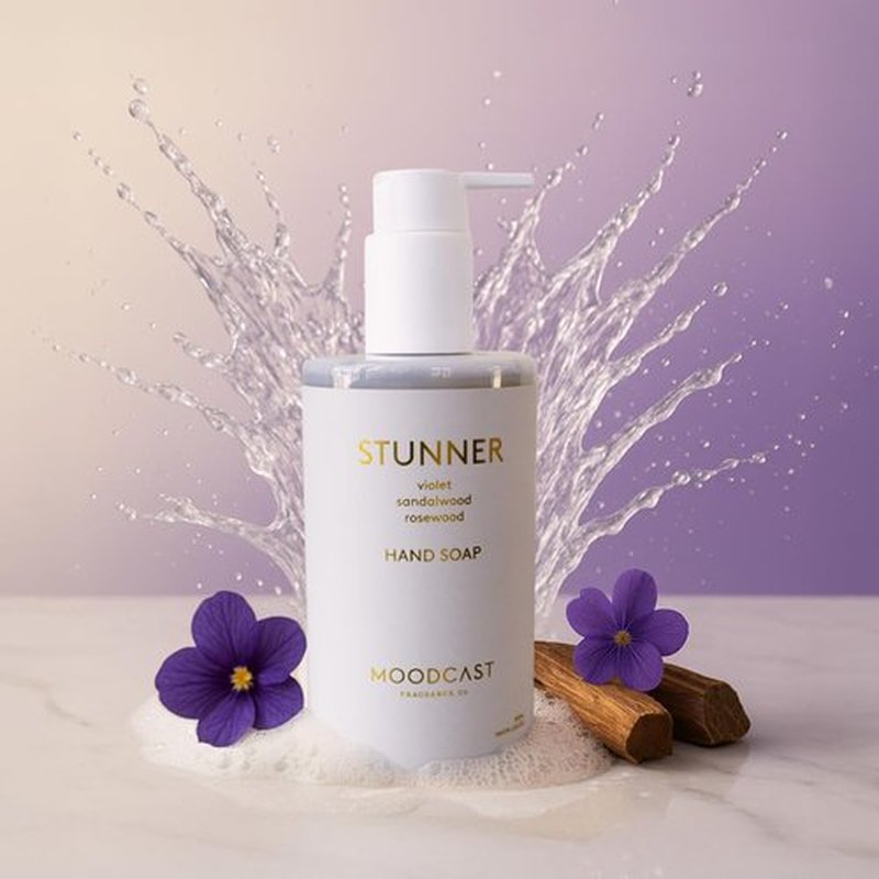 Moodcast Stunner Luxury Hand Soap - Sandalwood, Violet & Rosewood - Gentle Natural Hand Soap for Bathroom & Kitchen - Vegan, Paraben-Free & Sulfate-Free, Made in the USA