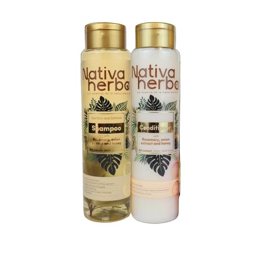 Nativa Herbal Rosemary and Onion Shampoo & Conditioner – Hair Growth and Anti Hair Loss Set, Organic 18.5 fl oz Each, Strengthens Roots, Restores Shine, Paraben Free Natural Hair Care