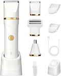 RAXMETRY Bikini Trimmer for Women Men, 3-in-1 Electric Razors for Pubic Hair, IPX7 Waterproof Replaceable Shaver Head with Nose Hair Trimmer for Travel, White