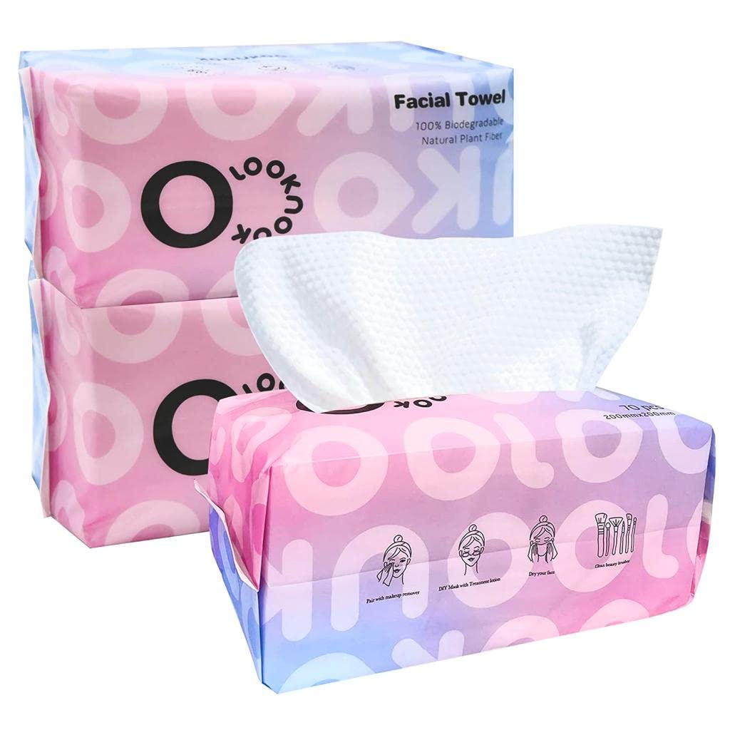 LOOKNOOK Disposable Face Towel, Facial Towel 50% Thicker than Others, Acne Fighting Lint Free Face Wash Cloth, Makeup Towel, Super Soft for Sensitive Skin, Multipurpose Cleaning Cloth, 70 Count