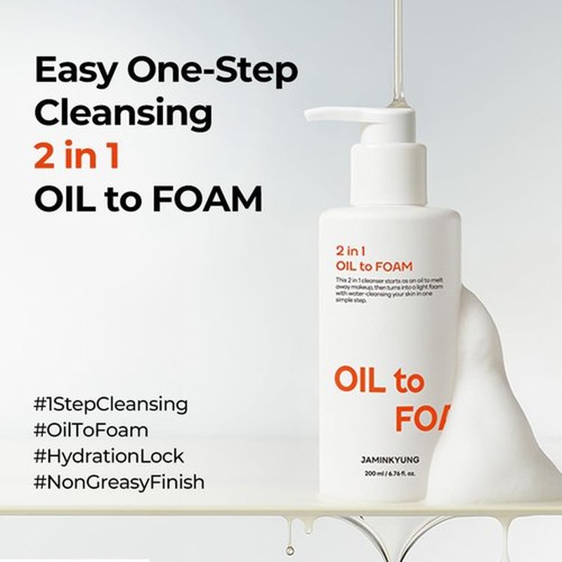 Jaminkyung 1-Step Cleansing Oil-to-Foam, Cleanser for Face, Makeup Blackhead Remover, Pore Minimizing, Korean Skin Care 6.76 fl oz