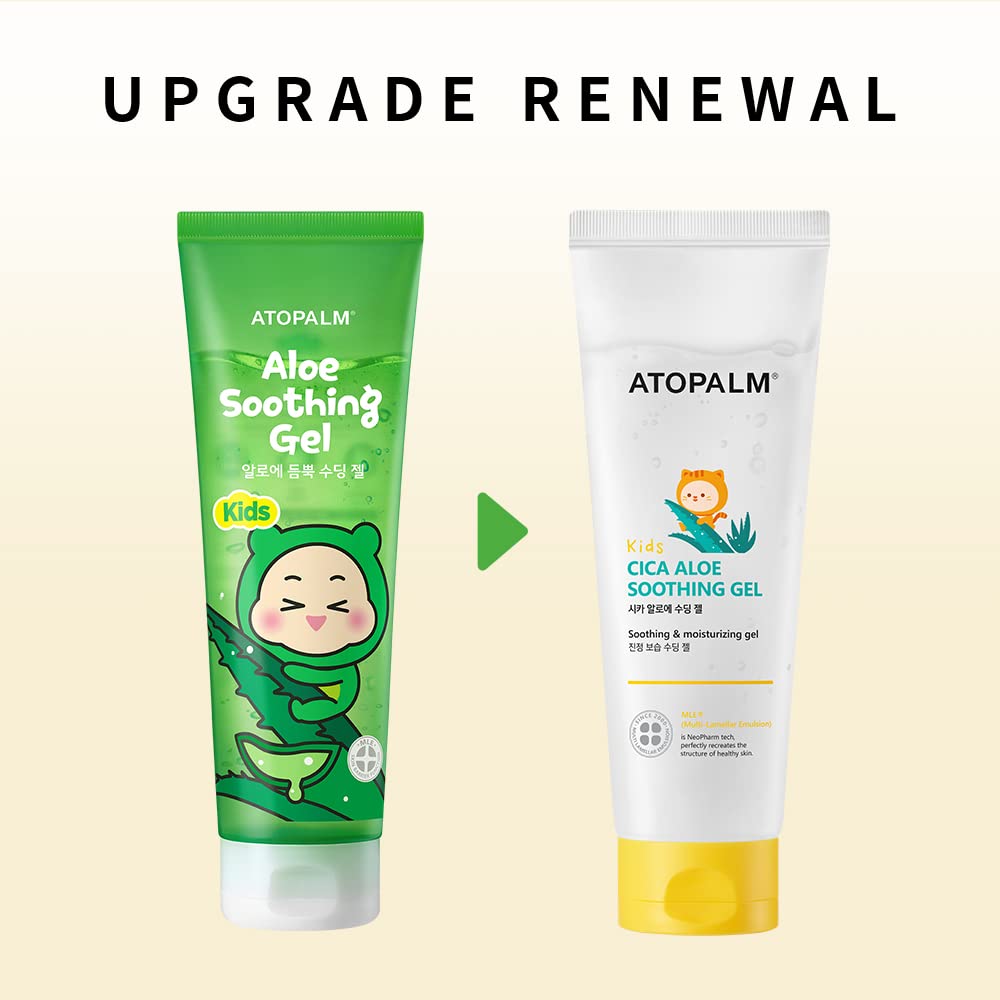 ATOPALM Kids Cica Aloe Soothing Gel with Cica & Aloe Vera Leaf for Kids Dry & Sensitive Skin, Soothing, Refreshing, After Sun Care Gel for Instant Skin Relief, 8.5 Fl. Oz., 250ml