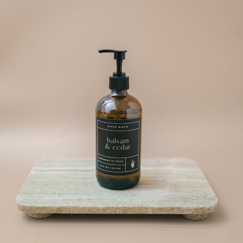 River Birch Balsam & Cedar Scented Natural Hand Soap -Handmade -Moisturizing Hand Wash with Amber Glass Dispenser - Luxury Scented Hydrating Hand Soap - Vegan and Non-Toxic -16 Fl Oz