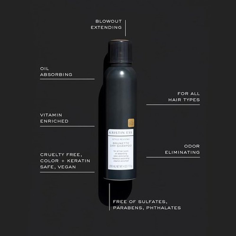 Kristin Ess Brunette Dry Shampoo - Oil Absorbing Formula with Vitamin C for Dark Hair | 4 fl. oz.