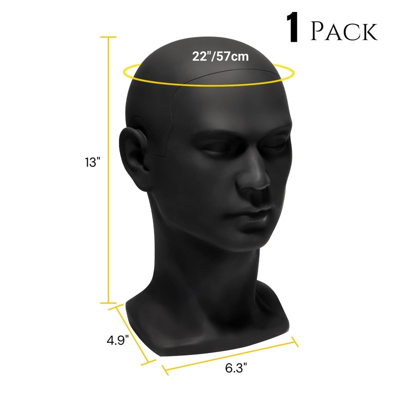 ZOOFOX Male Mannequin Head for Hats, PVC Manikin Head with Mount Hole, Professional Display Styling Head for Wigs, Hats, Scarfs, Headphone, Sunglasses, Headdress