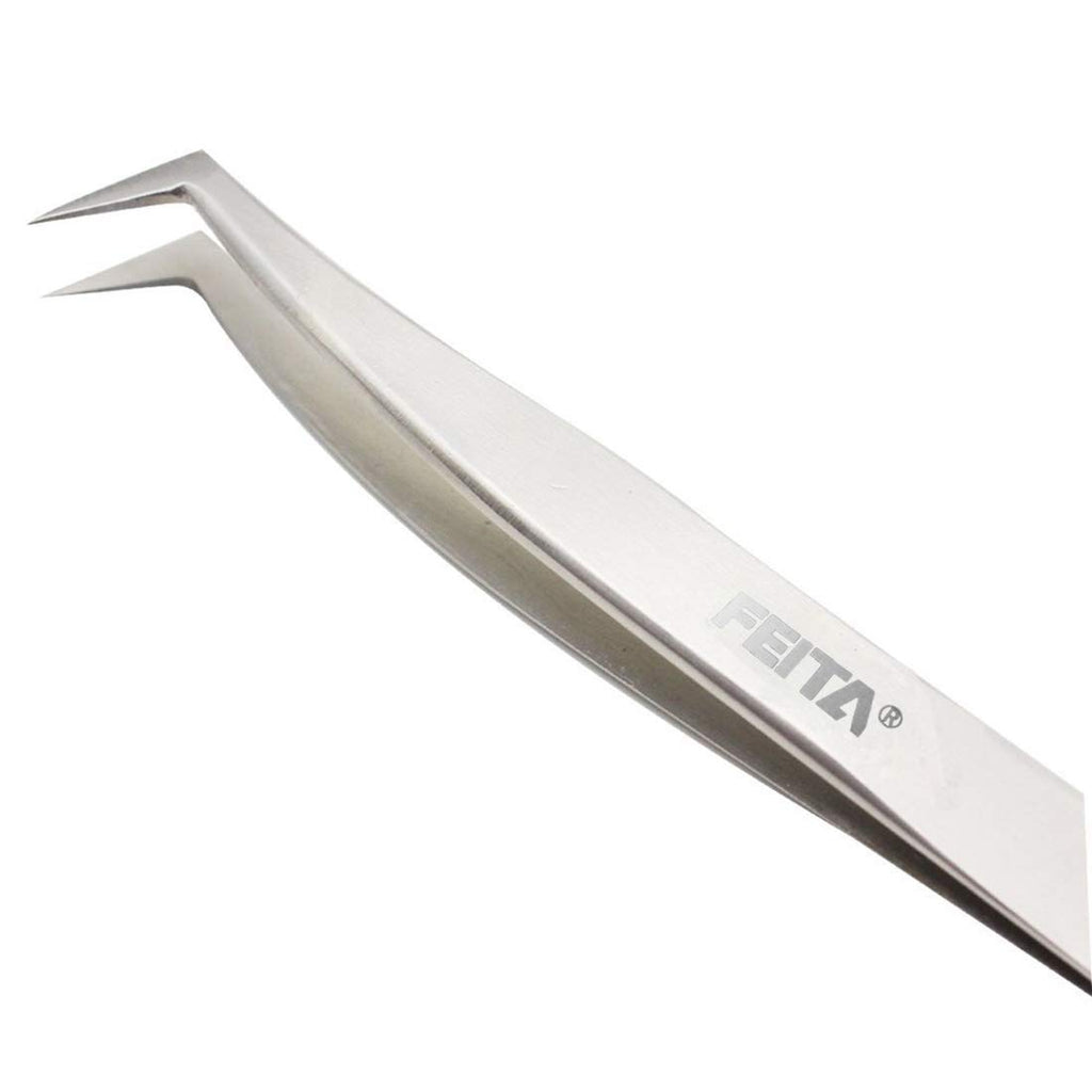 Individual C-Shaped Tip Lashes Tweezer - FEITA Professional Stainless Steel Curved Tweezers Precision for 3D Volume Eyelashes Extensions (1 Pc)