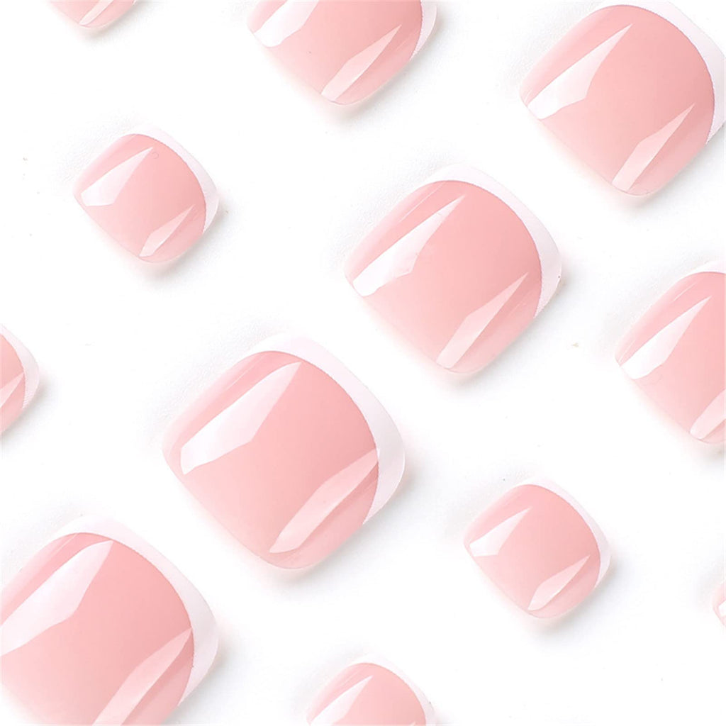 VOTACOS French Tip Press on Toenails Press on Nails Short Square 24PCS Fake Toeails with Ballerina Designs Nude Full Cover Glossy Toe Fake Nails Acrylic Toenails for Women Toe Nail X26