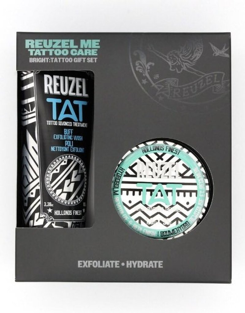 Reuzel Bright Tattoo Care Gift Set - Buff Exfoliator & Hydrabalm for Color Revival | Vegan Formula