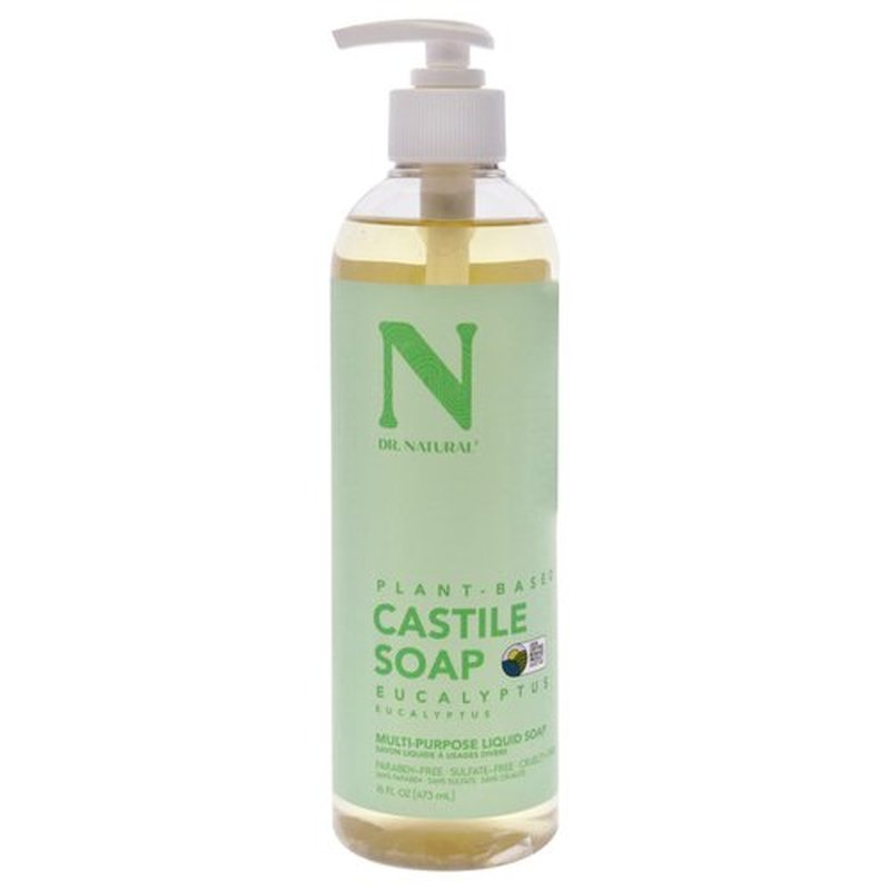 Dr. Natural Castile Liquid Soap - Multi-Use Body Wash, Shampoo and Face Wash - Hydrating Body Soap for Skin, Hair, Pets and Home - Eucalyptus - 16 oz