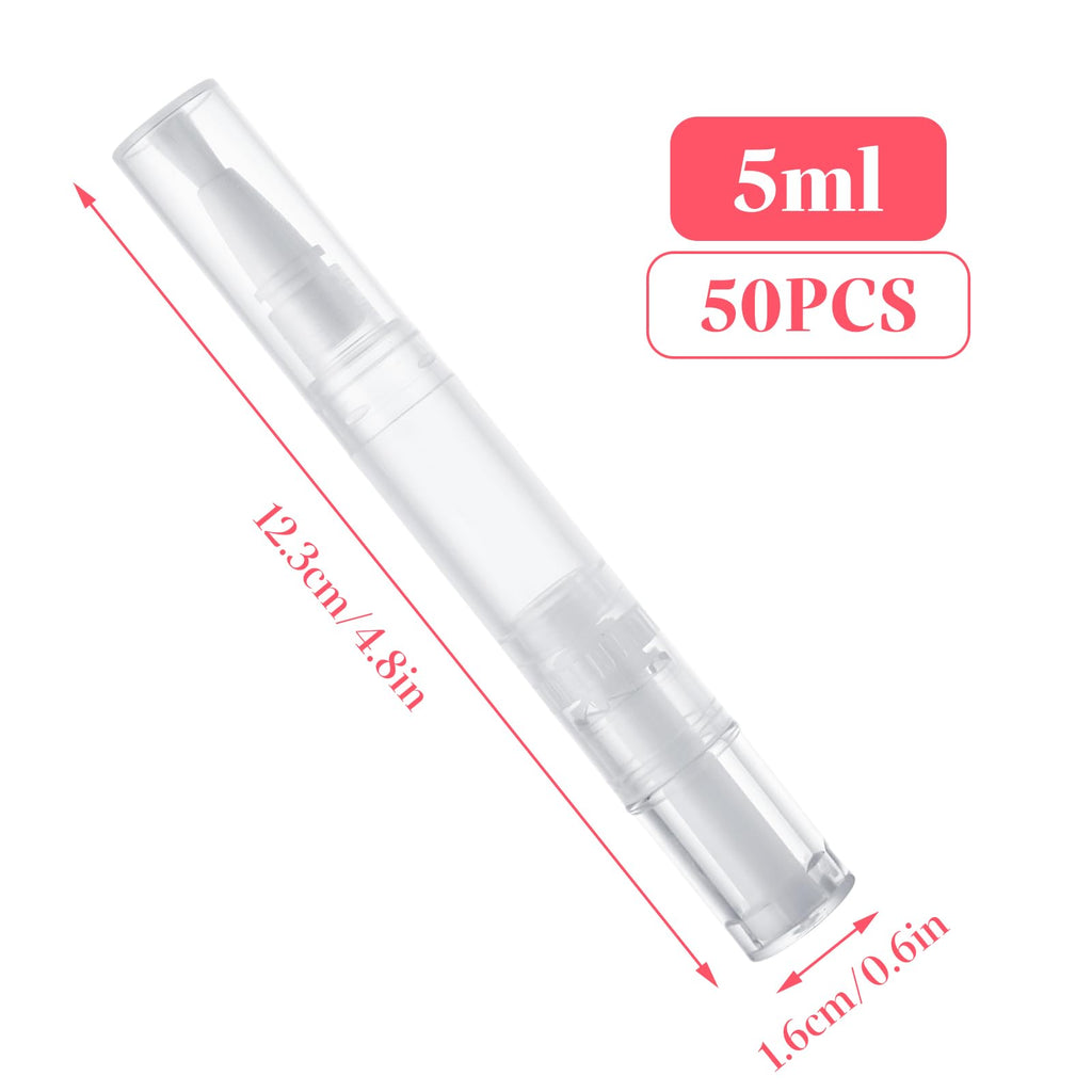 YOUNTHYE 50PCS 5ml Cuticle Oil Pen Empty Nail Oil Pen Refillable Cuticle Oil Pen Transparent Nail Oil Cuticle Pen Bulk Empty Nail Oil Pen with Brush Tip for Nail Polish, Lip Gloss, Eyelash
