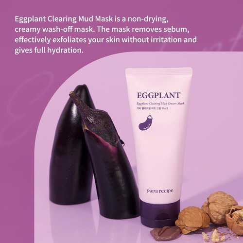 Papa Recipe Eggplant Clearing Mud Cream Mask - Deep Pore Purifying & Hydrating | Gentle Exfoliating Clay Mask for Sensitive Skin