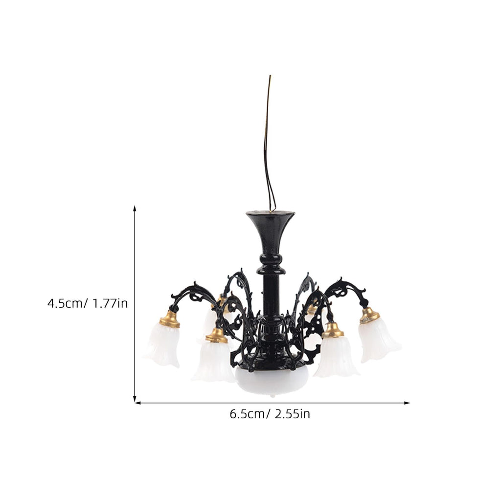 Housoutil Miniature Chandelier Dollhouse Ceiling Light 2.55X2.55X1.77In Pendant Lamp Ornament for Mini House Decor and DIY Crafts