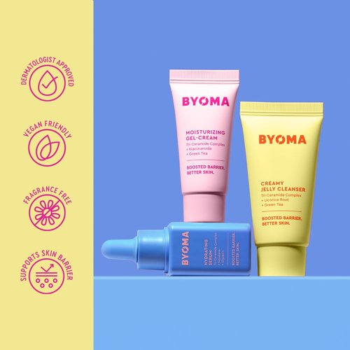 BYOMA So Hydrating Set | Barrier Repair Skincare Trio - Cleanser, Serum & Moisturizer for Dry Skin - 30ml, 15ml, 15ml