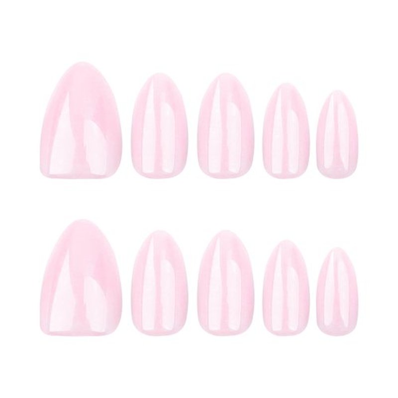 Fomkrio Solid Pink Shimmer Short Press On Nails Almond Acrylic Daily Minimalism Spring Summer Fake False Nails for Women Girls, 15 Sizes - 30Pcs Manicure Nail Kit