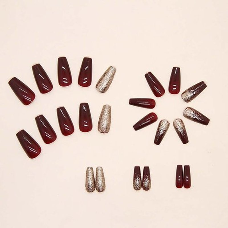 RikView Red Press on Nails Medium Fake Nails Glitter Nails Square Acrylic Nails Glossy Full Cover Nails 24 PCs/Set (Medium Red Glitter)