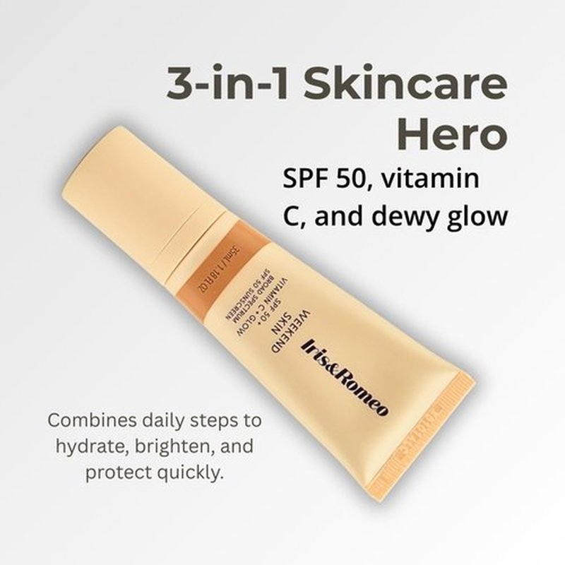 IRIS&ROMEO Weekend Skin SPF 50 - Mineral Sunscreen with Vitamin C & Niacinamide for Radiant Glow, 1.18 fl oz