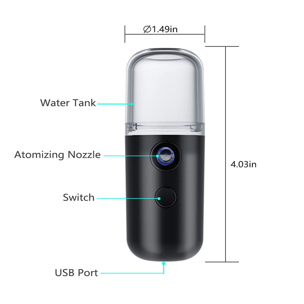 2Pack Kingsmile Facial Mister, Portable Face Mister, Cool Nano Mist Sprayer for Face Hydrating, Mini Handy Mister for Eyelash Extensions with 1oz Large Capacity Screwing Visual Water Tank Black/White