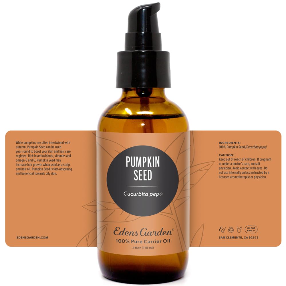 Edens Garden Pumpkin Seed Carrier Oil- 100% Pure Premium Cold Pressed & Hexane Free, Natural Moisturizer for Face, Skin, Hair, Scalp & Nail Care, Diluting Essential Oils & Massage 118 ml (4 fl oz)