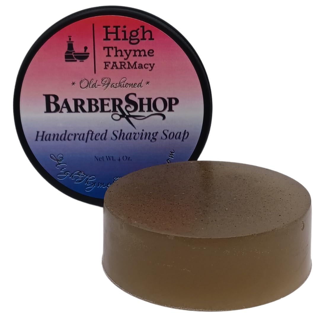 High Thyme FARMacy Shaving Soap Puck - 4 Ounce Bar of Soap for Shaving - Shave Soap Puck in Travel Tin - Shave Soap for Men - Handmade - Made in the USA