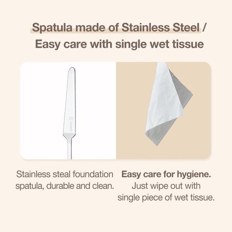 STUDIO17 Foundation Spatula Made of Stainless Steel | Professional Makeup Spatula for Even Application of Foundation | Double Edged Spatula for Small Area of Face | Pouch Included for Clean Storage