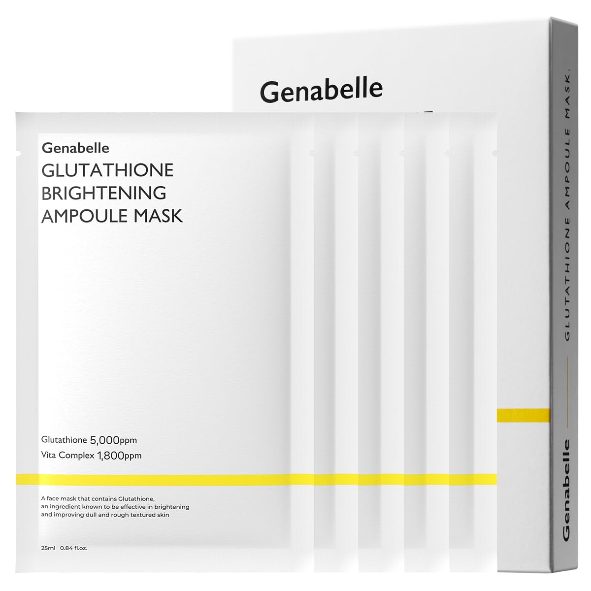 Genabelle Glutathione Ampoule Mask - Lightweight, Intensive Exfoliating, Firming, Hydrating, Moisturizing Mask Sheet 5pcs