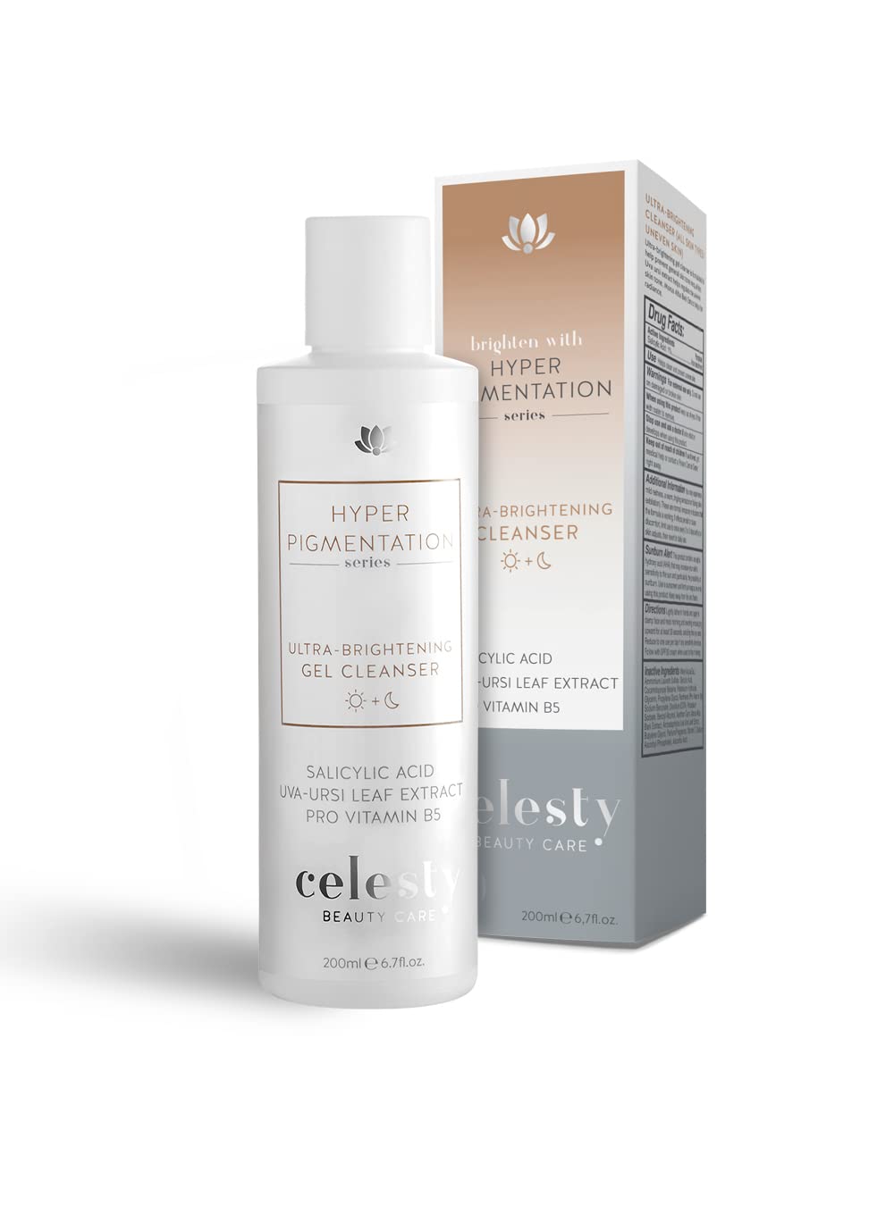 Celesty Beauty Brightening Glowing Face Wash, Facial Cleanser Gel, Vitamin C, Glycolic Acid (AHA), Salicylic Acid (BHA), Uva Ursi Leaf Extract Pro Vitamin B5 for Sensitive Smooth Skin Large 6.7 fl.oz.