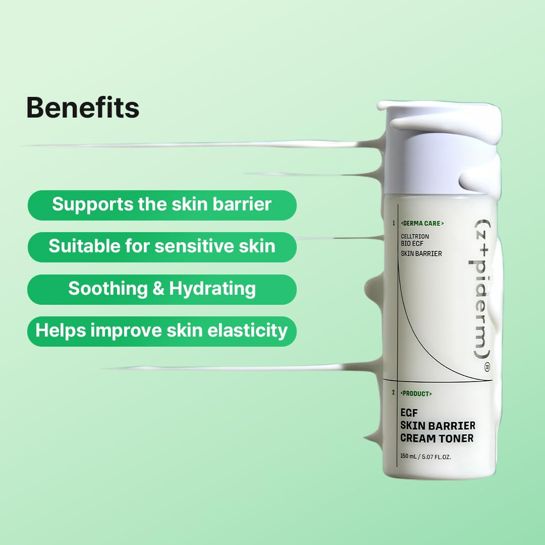 Zipiderm EGF Skin Barrier Cream Toner – Korean Milky Hydrating Toner for Dry, Sensitive & Acne-Prone Skin with Ceramides, Hyaluronic Acid, Rice Bran & Soy Protein, Moisturizing Skincare, 5.07 fl oz