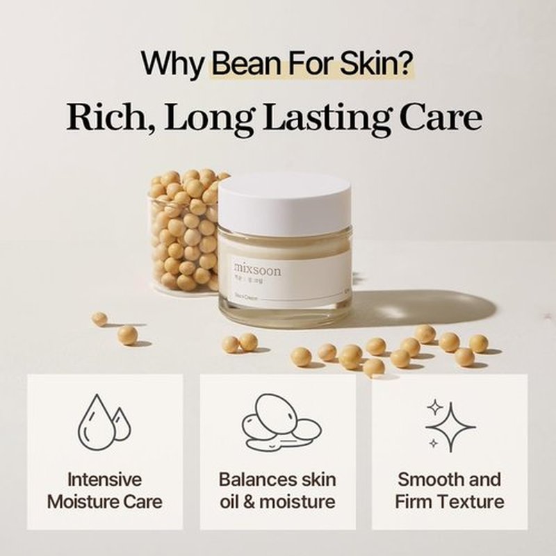mixsoon Bean Cream-Deep Moisturizer Face Cream, Hydrating and Smoothing for Face, Fermented Soybean Extract, Lightweight Non-Sticky Finish 65ml / 2.19 fl.oz. Korean Glass Skin Care