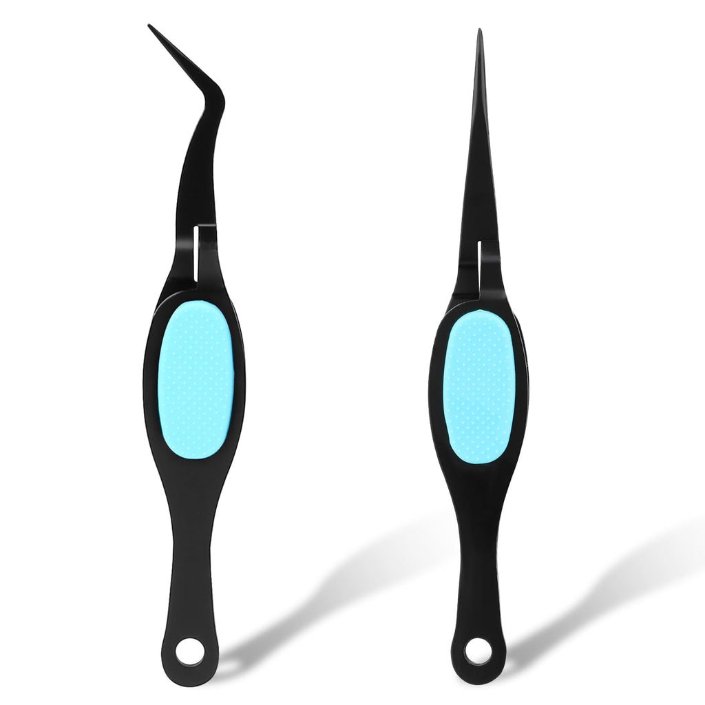 Salbsever 2 Pcs Crafting Precision Tweezers - Reverse, Crossing Lock, Soft Grip With Curved and Straight Fine Point Tips for Crafts
