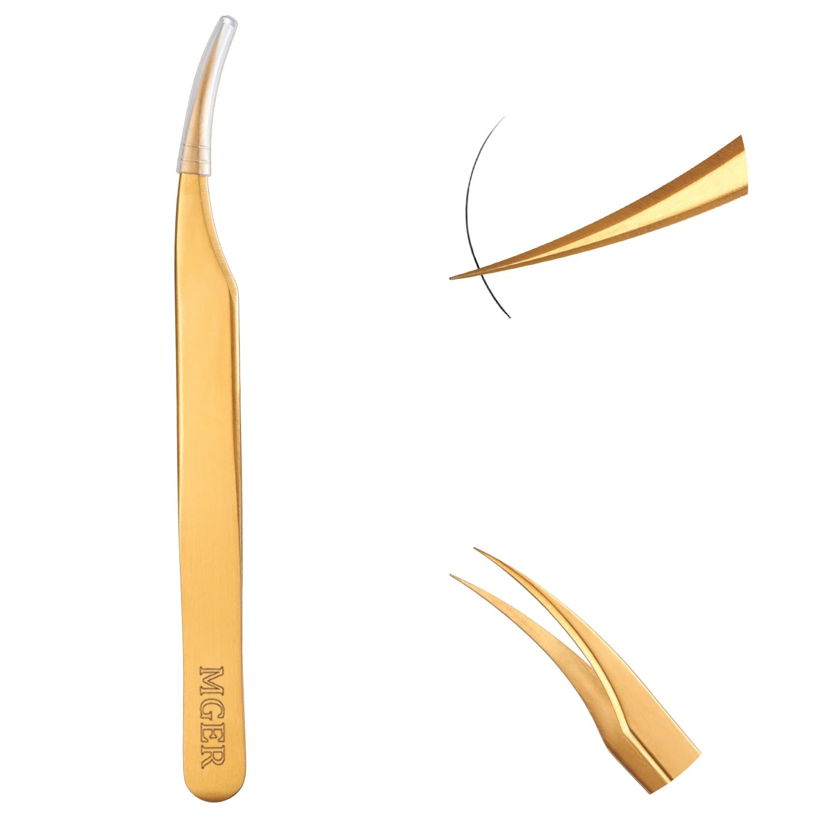 MGER Lash Tweezers for Eyelash Extension-Professional Lashing Tweezers for Mega Volume Mink Eyelashes Extensions Applying, Gold tweezers
