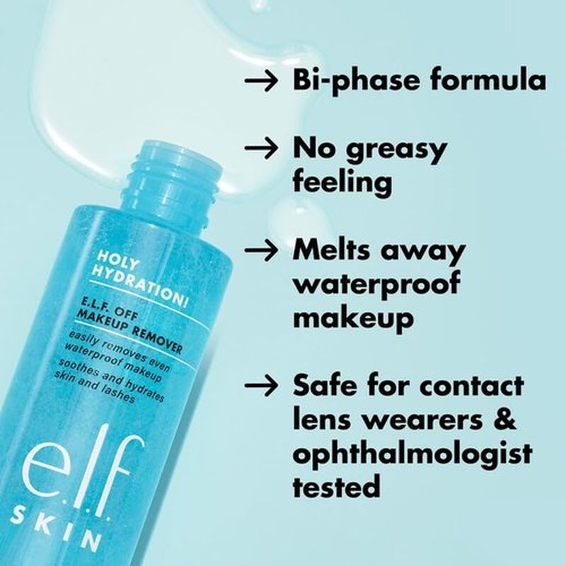 e.l.f. SKIN Holy Hydration Off Makeup Remover, Liquid Makeup Remover For Eye, Lip & Face Makeup, Gentle Formula, Vegan & Cruelty-free