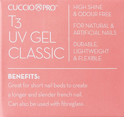 Cuccio Pro T3 UV Gel Classic - Easy Application - Strength And Durability - High Shine And Odor Free - Maintains Natural Nail Thickness - Optimal For Short Nail Beds - Clear - 1 Oz Nail Gel