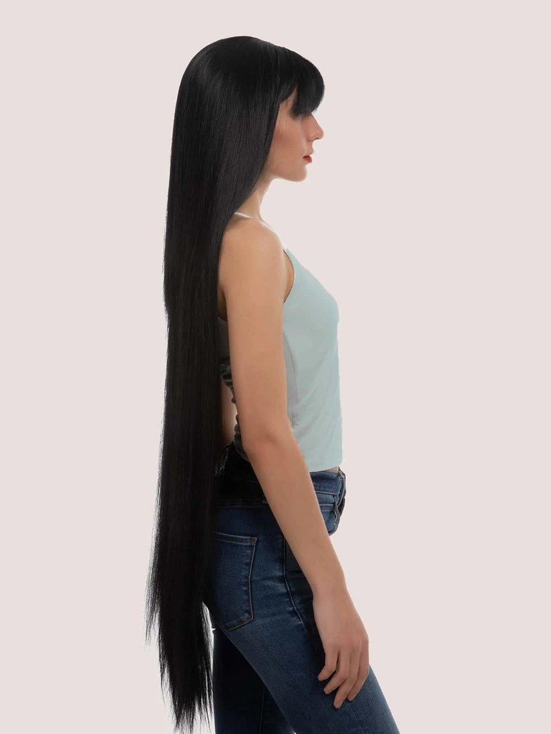 YKHJH 40 Inch Black Synthetic Wig Long Straight Wigs Synthetic Hair,Heat-Resistant Fiber Glueless Wig for Cosplay Daily Wear （Black）