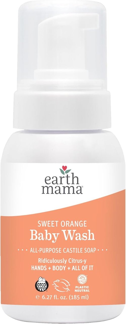 Earth Mama Sweet Orange Baby Liquid Wash - Organic Foaming Hand Soap for Sensitive Skin, 6.27 fl oz