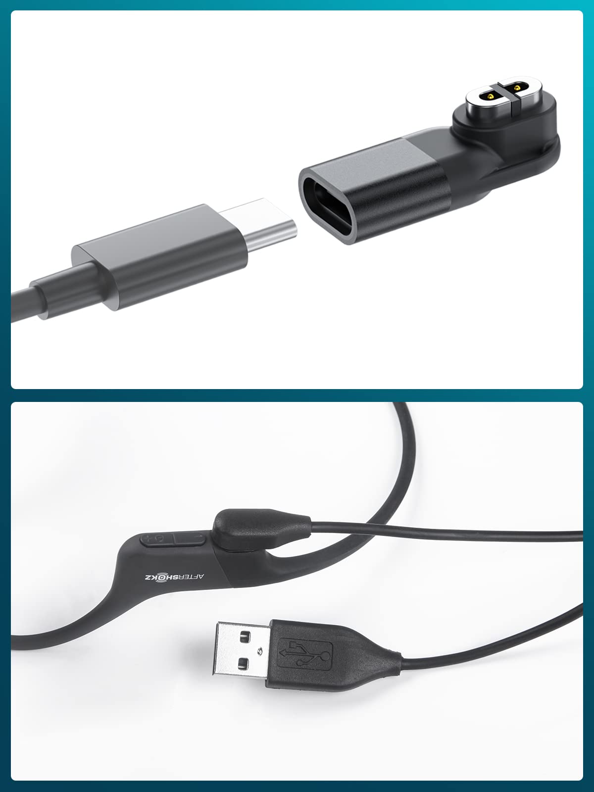 USB C Adapter & Charging Cable for Aftershokz Headphones, Compatible with Shokz Aeropex, Open Run, OpenRun Pro, OpenRun mini, OpenComm 2/UC, for Aftershokz Charging Cable, 4-Pack