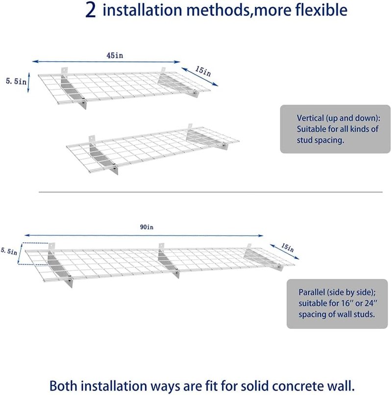 Ultrawall Heavy-Duty Garage Wall Shelving - 2-Pack 2x4ft Floating Shelves | Max Load 400lb, White
