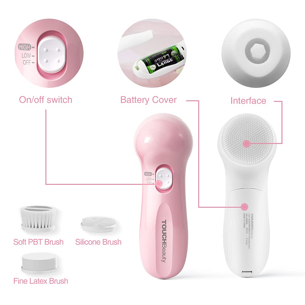 Electric Facial Cleansing Brush for Women, 3-in-1 Face Cleanser and Exfoliator Brush with 3 Brush Heads, 2 Speeds, Waterproof Spin Brush, Travel Size Case, Perfect for Valentine's Day (Pink)