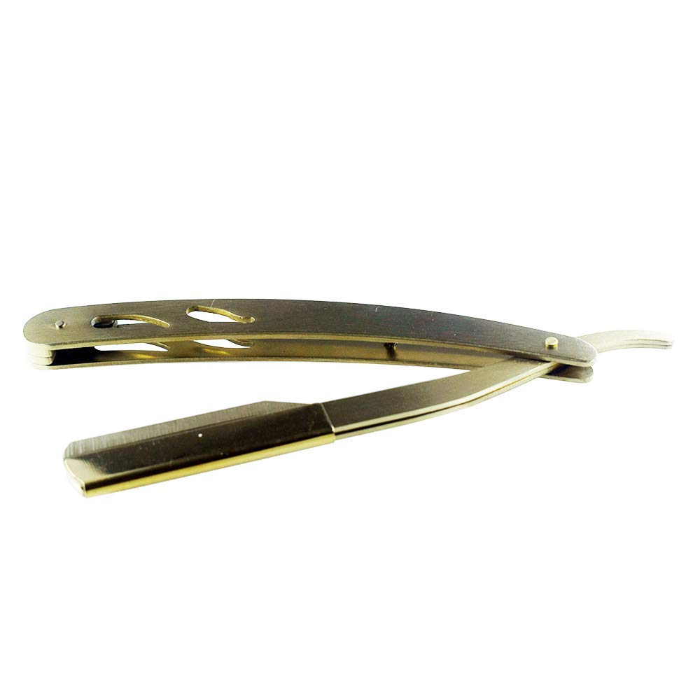 Sicastar Stainless Steel Straight Edge Barber Shaving Razor Folding Straight Razor Single Edge Replaceable Blades fit for All of Double Edge Razor Blades (Gold)