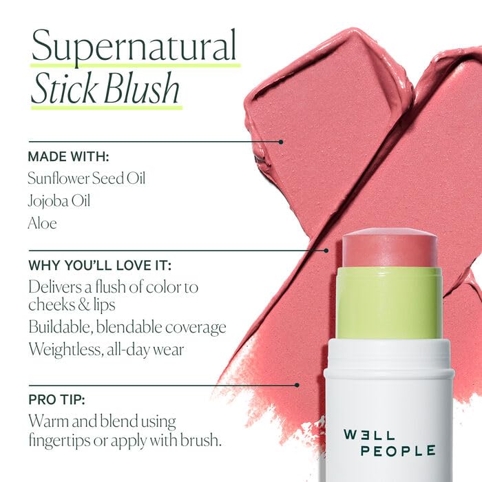 Well People Supernatural Stick Blush - Creamy Hydrating Multi-Use Formula for Cheeks & Lips | Vegan Berry Color