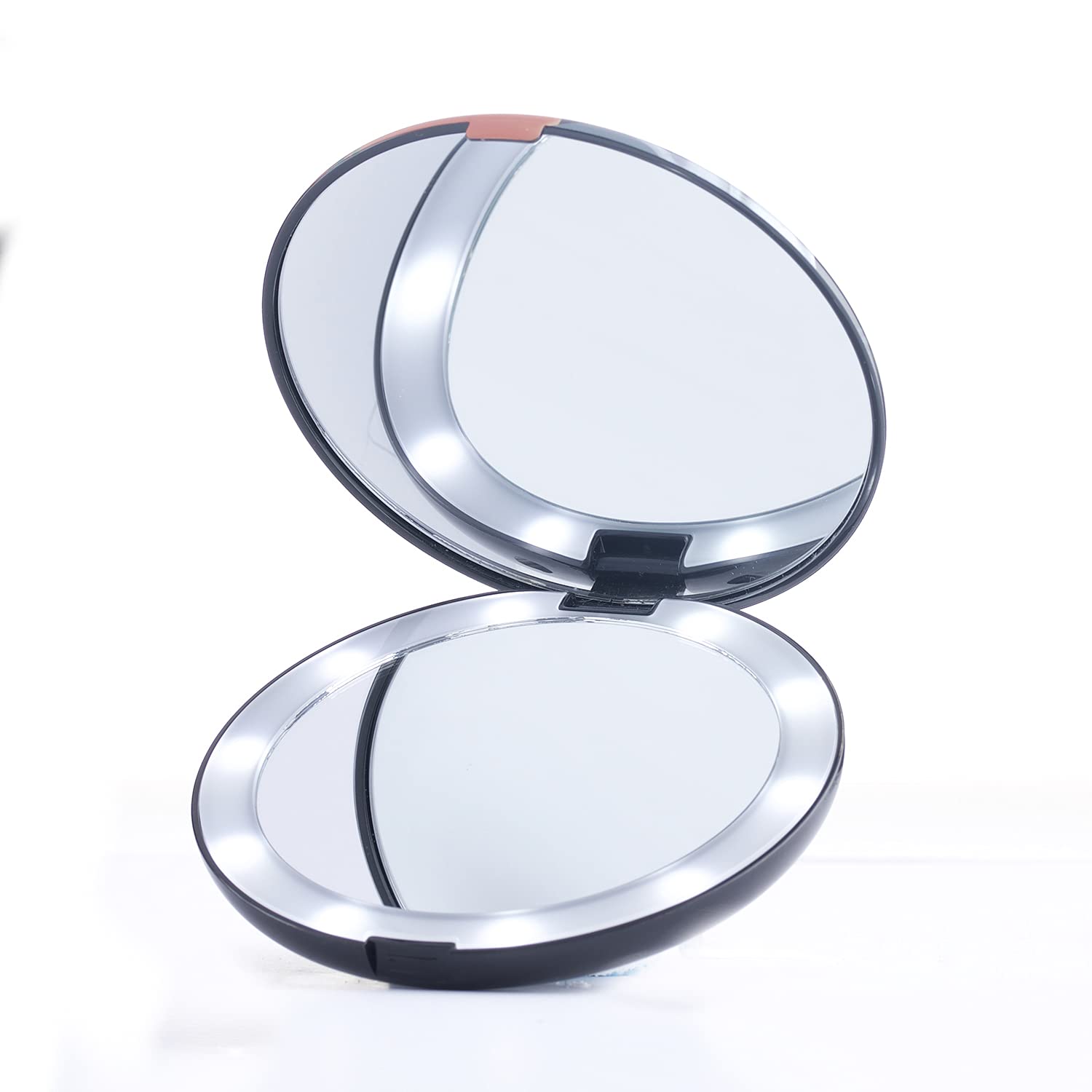 Pop Sonic Circle LED Compact Mirror - Adjustable Brightness Light Up Travel Mirror w/ 1x/5x Magnifiers - Portable Makeup Mirror w/LED Lights (Marble)