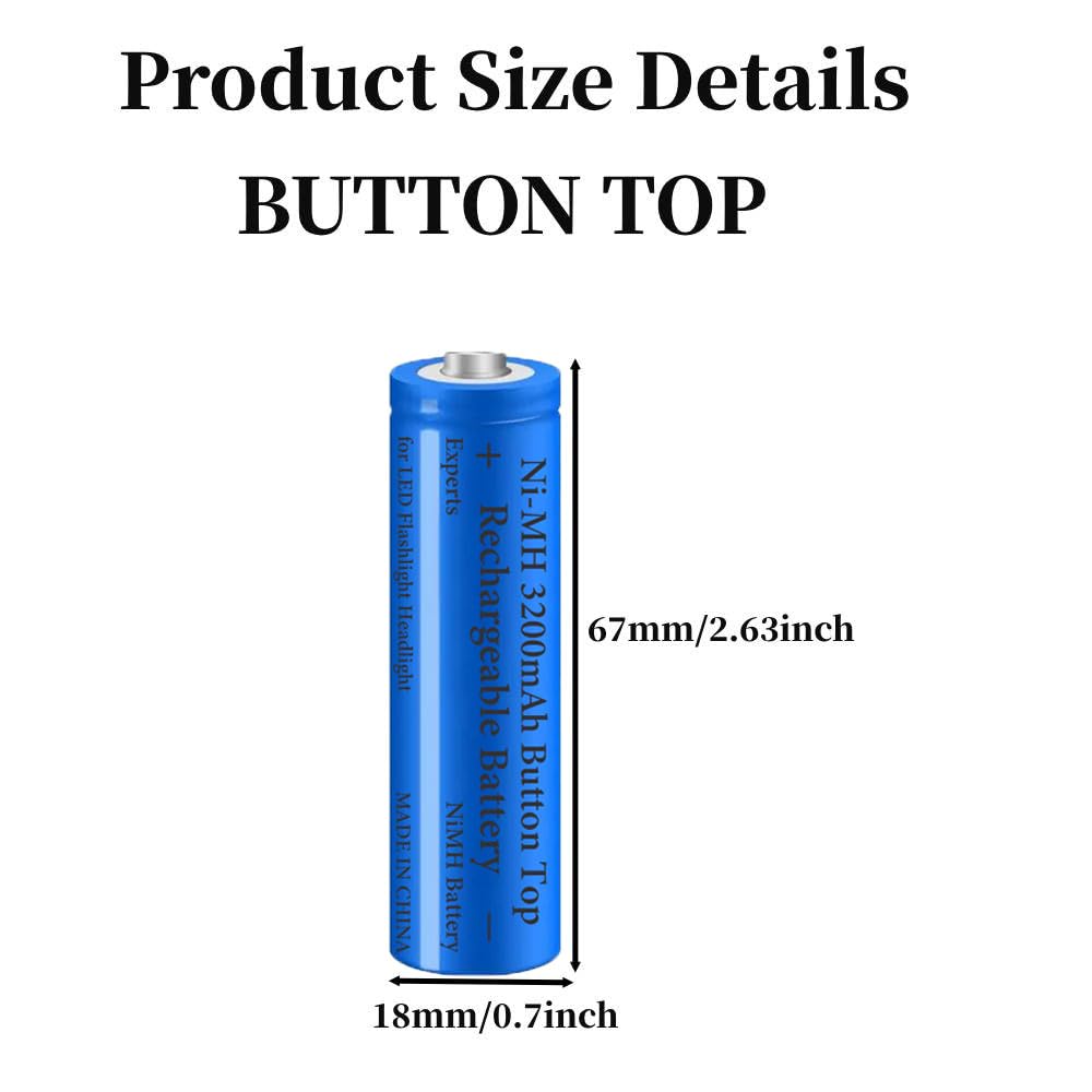 6 Pack 3200 mAh Battery Ni-MH Rechargeable, Button Top NiMH Batteries, High Capacity Battery for LED Flashlight, Headlamp,Camera, RC Car, Mini Fans, etc, with Storage Box, Blue