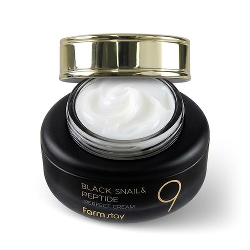 FARMSTAY Black Snail & Peptide 9 Perfect Cream, Snail Mucin Moisturizer for Elastic & Glow Skin, Hydrating & Nourishing, Anti-aging, Skin Barrier Repair, gift for Women Korean Skin Care 1.85 Fl. Oz